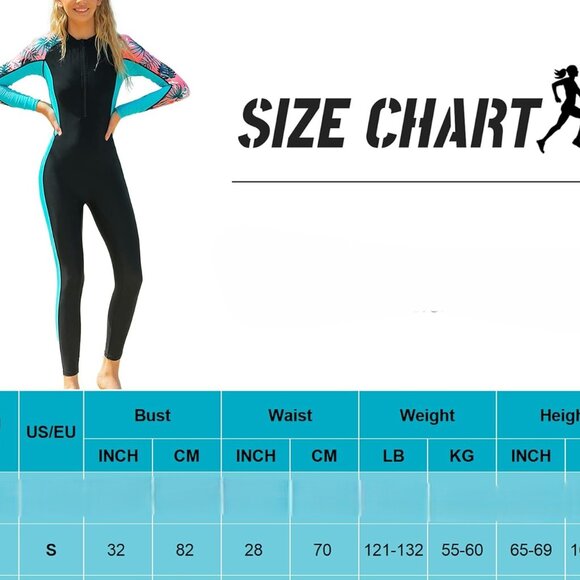 Women's Swimsuit Long Sleeve Full Body Swimwar Rash Guard with Sun Protection - Picture 4 of 7